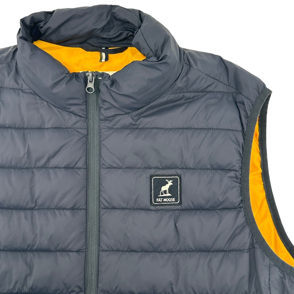 Fat Moose Quilted‎ Womens L Vest Navy Blue Yellow Puffer Sleeveless Outerwear